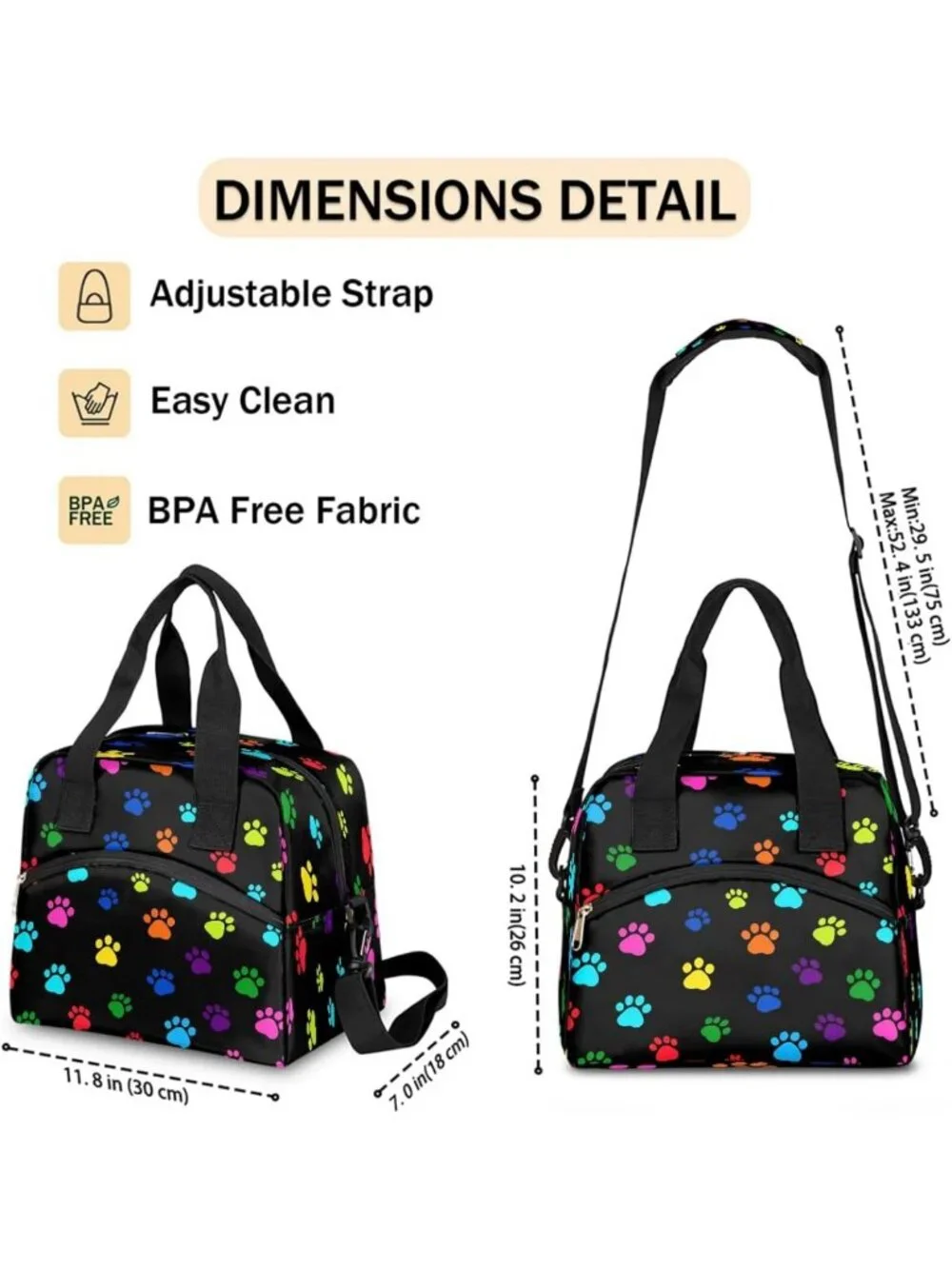 Colorful Paw Print Insulated Lunch Bag | Waterproof Cooler Handbag with